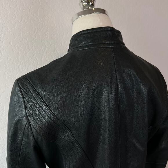 Vintage Y2K Banana Republic Black Leather Jacket Womens Medium Zip Up - Picture 9 of 15